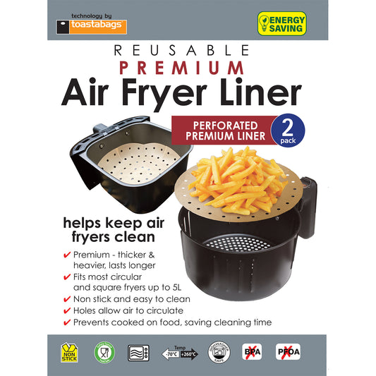Air Fryer Liner, PREMIUM, Perforated. Pack of 2