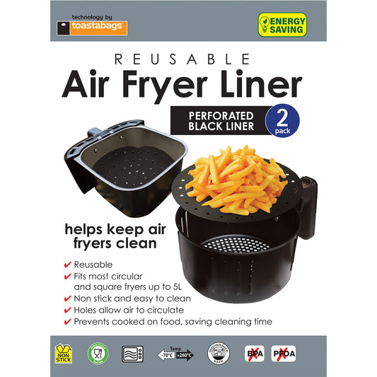 Air Fryer Liner, Black, Perforated, Pack of 2