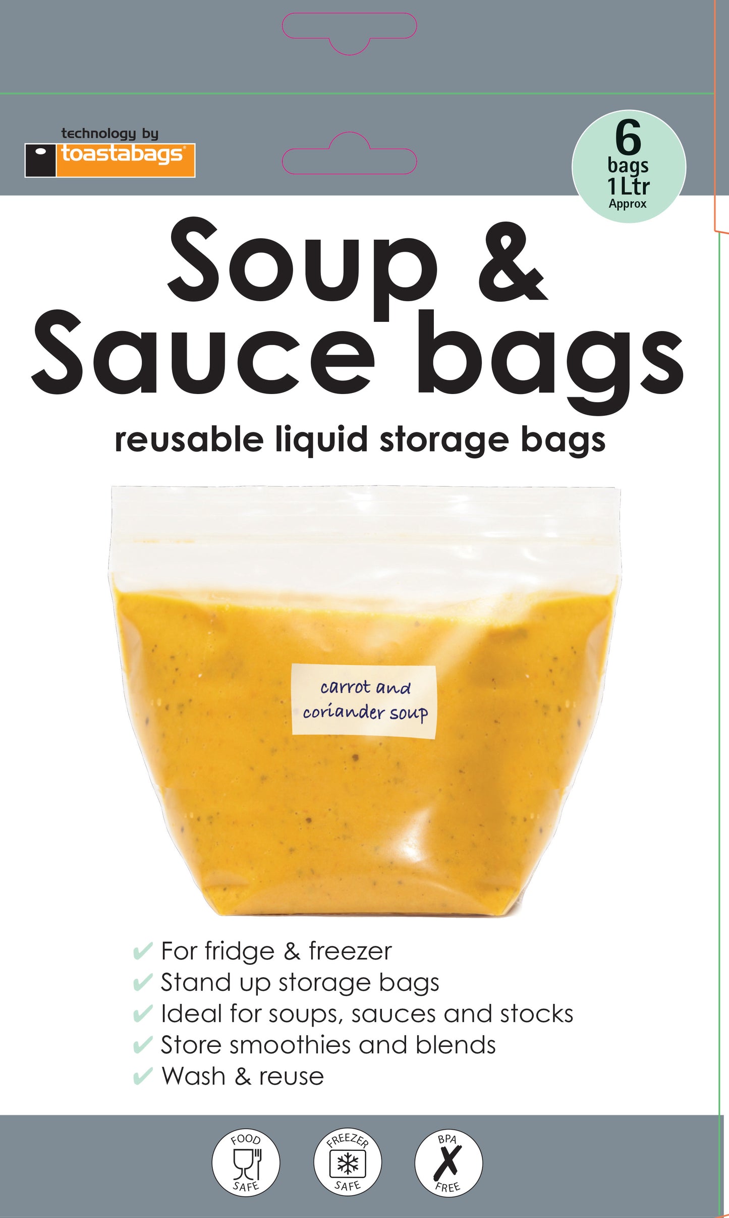 Soup & Sauce Storage Bags, pack of 6